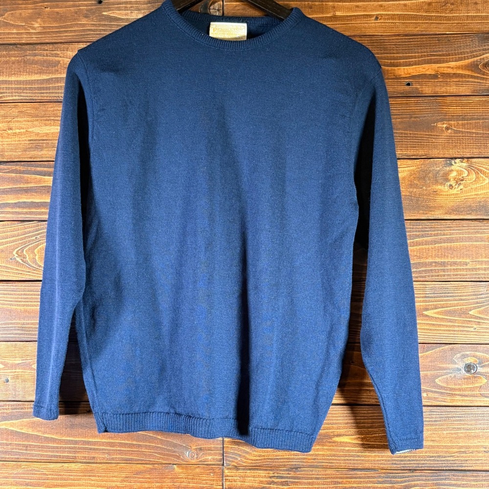 Pendleton Mens Navy Blue 100% Virgin Wool Crewneck Sweater Made in USA Large